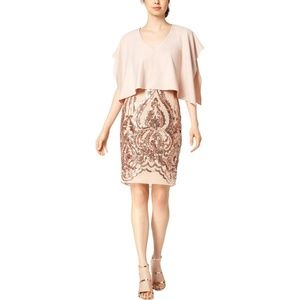 BETSY & ADAM- Womens Cape Sequined Cocktail Dress